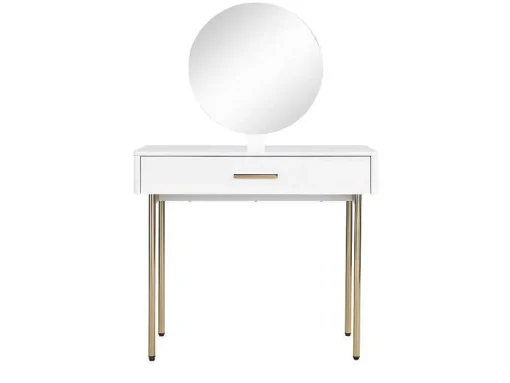 Toucador Com Espelho E Gaveta Mdf E Metal Lacado A Branco E Dourado - Vonali