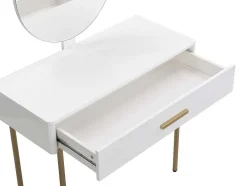 Toucador Com Espelho E Gaveta Mdf E Metal Lacado A Branco E Dourado - Vonali