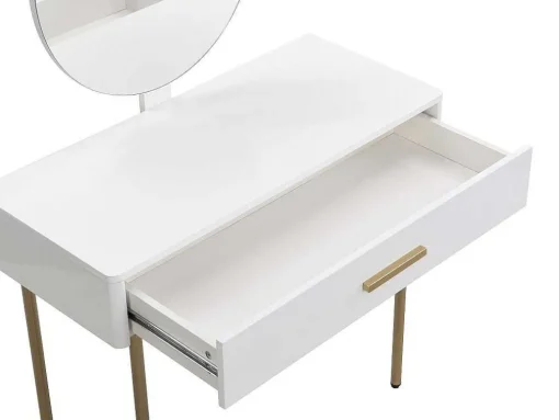 Toucador Com Espelho E Gaveta Mdf E Metal Lacado A Branco E Dourado - Vonali