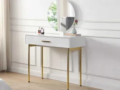 Toucador Com Espelho E Gaveta Mdf E Metal Lacado A Branco E Dourado - Vonali