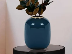 Vaso Em Meta Esmaltado D. 29 X A. 36 Cm Acabamento Latao Preto - Klaudia