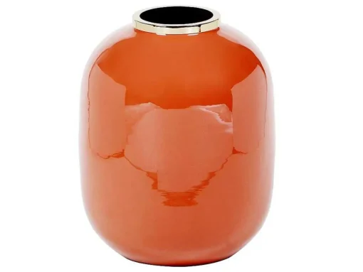 Vaso Em Metal Esmaltado D.29 X A.36 Cm Acabamento Latao Terracota - Klaudia