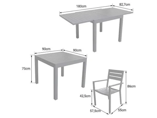 Venezia Conjunto De Mobiliário De Jardim Extensivel 90/180 Em Aluminio Antracite - 8 Lugares
