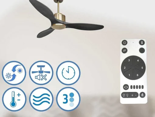 Ventilador De Tecto Reversivel Termostato Regulavel Termostato Wifi Motor Dc Tectos Inclinados Controlo Remoto Luz De Tres Tons Memória Hipersilenciosa