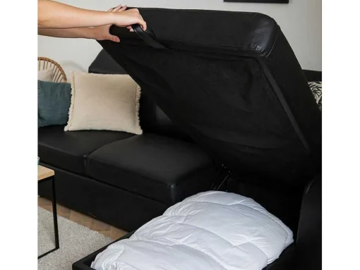 Warren Sofá-Cama De Canto De 3 Lugares Em Couro Preto Imitacao